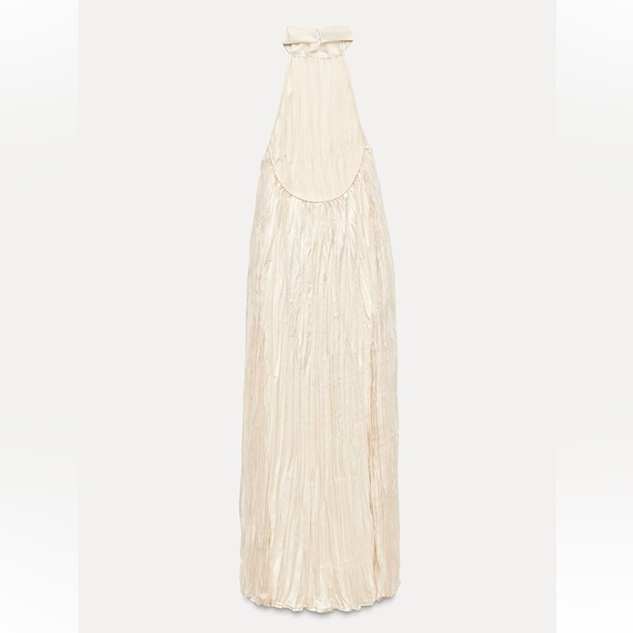 Zara long pleated dress. Current season fall 2024. XS Gold/beige color. - Picture 5 of 9